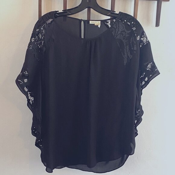 Anthropologie Meadow Rue top black lace sheer rounded hemline - Picture 1 of 8
